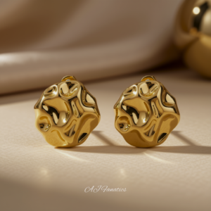 Free-Spirited Ripples Earrings in gold-plated stainless steel, displayed as a pair with bold, uneven round surfaces.