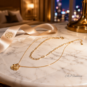 Helios & Luna Pendant Necklace in gold-plated stainless steel, featuring dual chains and celestial sun and moon charm.