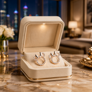 Beary Big Bowtie Stud Earrings in 925 silver plated with rose gold, featuring champagne pavé gems in a bear-ear and bowtie design.