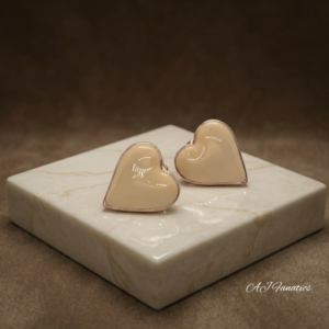 Candy Heart Charm Earrings in pastel beige enamel with rose gold-plated stainless steel, featuring a glossy heart silhouette.