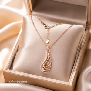 Winged Adorners 925 Silver Rose Gold Champagne Pendant Necklace showcase in a jewellery box.