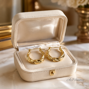 18K gold-plated stainless steel hoop earrings with twisted design by AJ Fanatics