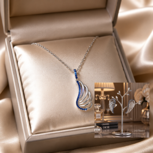 Winged Adorners 925 Silver Gift Set – Sterling Silver & Sapphire Blue Necklace & Earrings